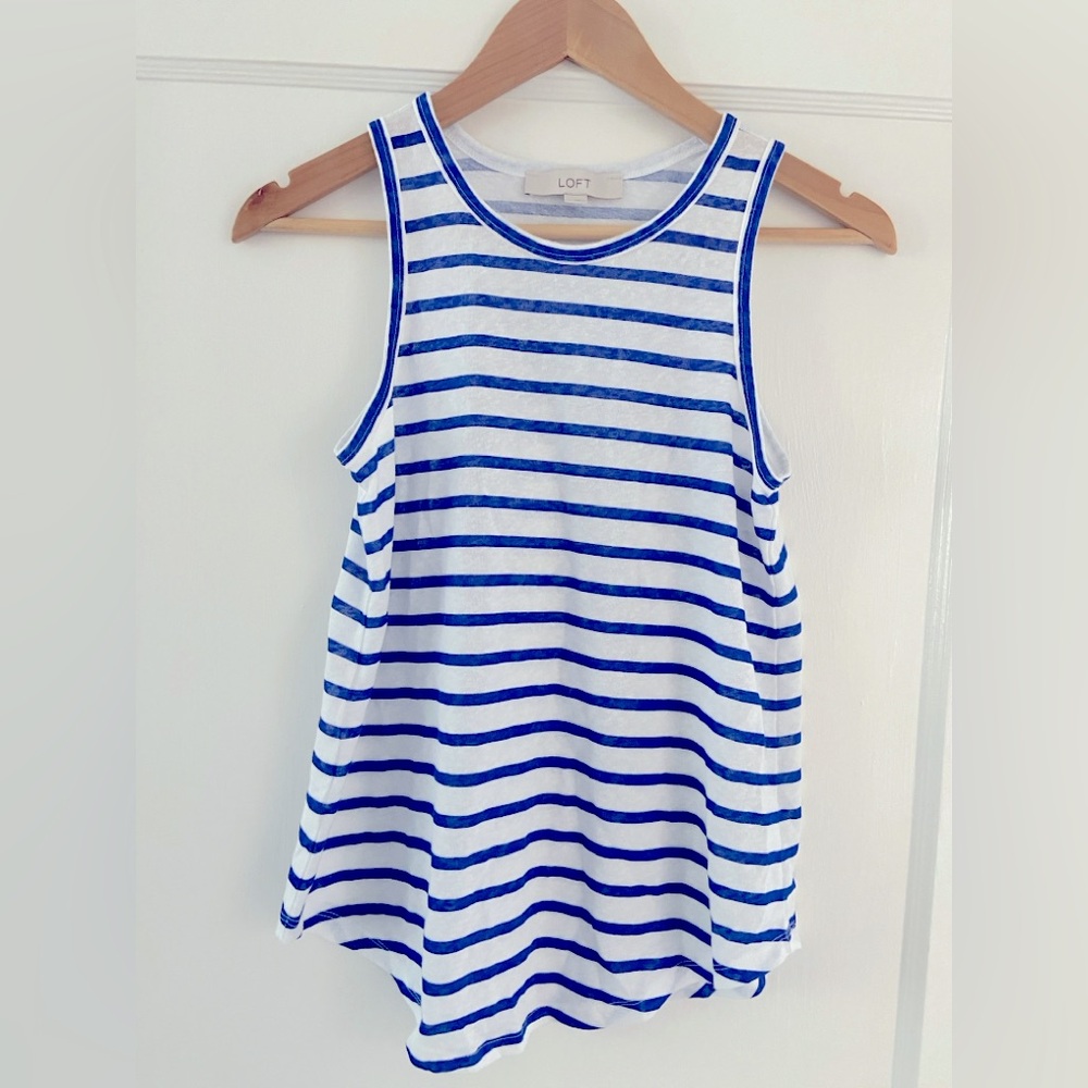 LOFT Blue and White Striped Tank Top XS